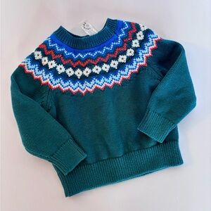 Primary Colorful Knit Fair Isle Sweater with Patterned Yoke